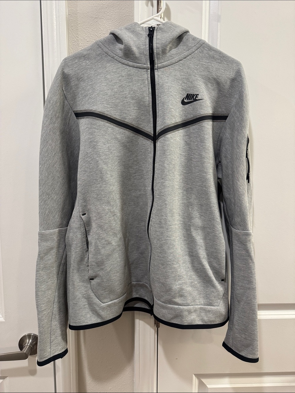 Nike Gray Full-Zip Hooded Tech Jacket with Black Trim